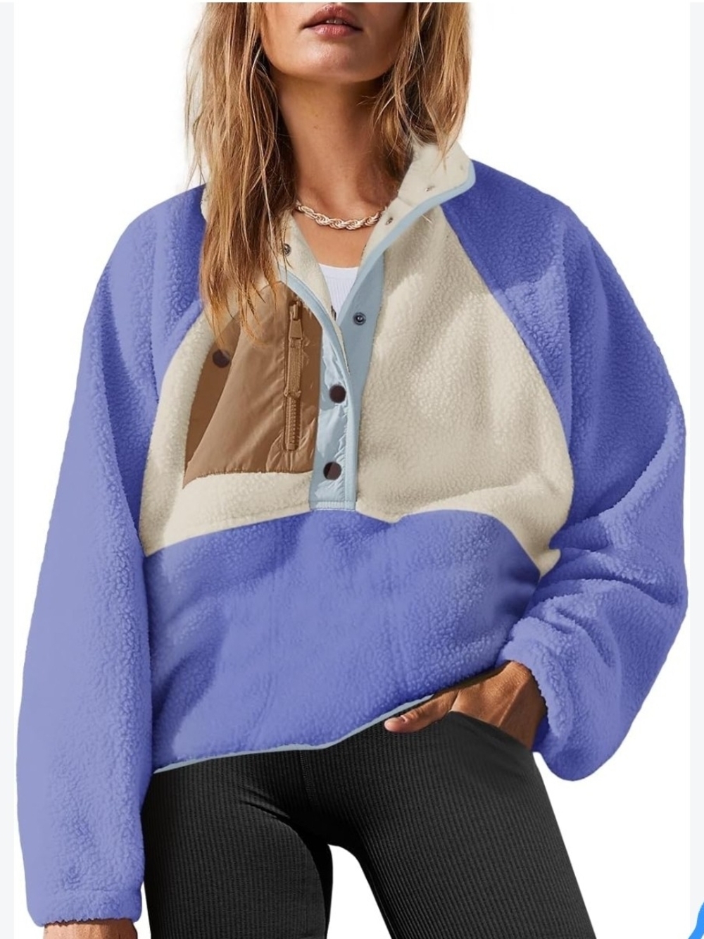 FREE PEOPLE MOVEMENT Cozy Colorblock Fleece Pullover Jacket - Lavender & Cream